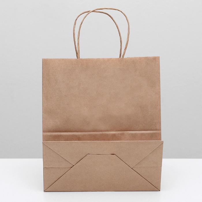 Пакет крафт без печати, круглая ручка 22×12×25 см